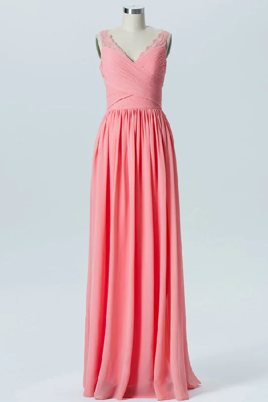 Limited Time Discount Pleated V-Neck Coral Bridesmaid Dress