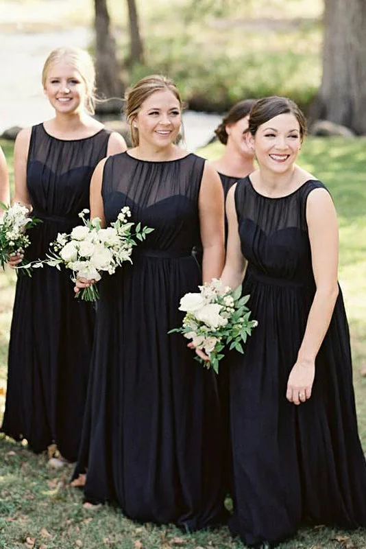 Major Savings Elegant Dark Navy Chiffon Floor Length Bridesmaid Dress