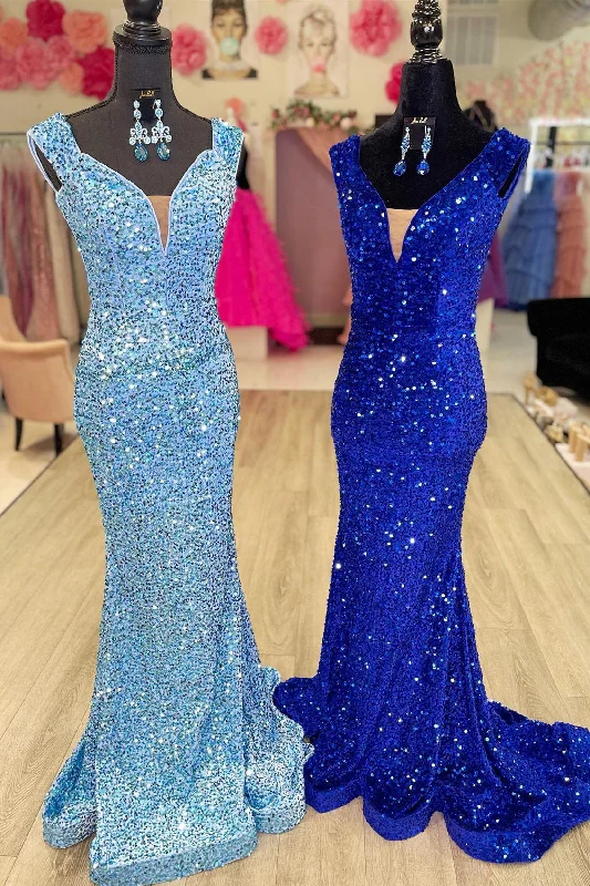 Instant Discount Mermaid Glitter V-Neck Sequins Long Prom Dress