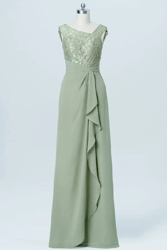 Extra Discounts Asymmetrical Neck Sage Green Lace Bridesmaid Dress
