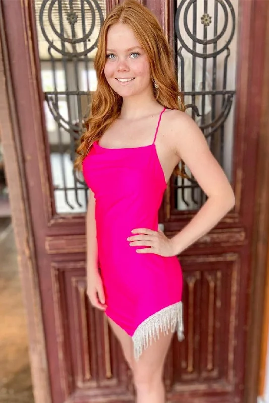 Today’s Deal Straps Hot Pink Short Party Dress with Tassel