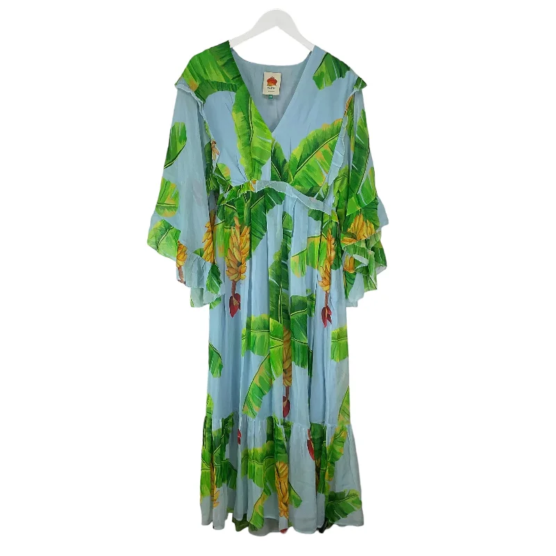 Price Rollback Blue & Green Dress Casual Maxi Farm Rio, Size Xs