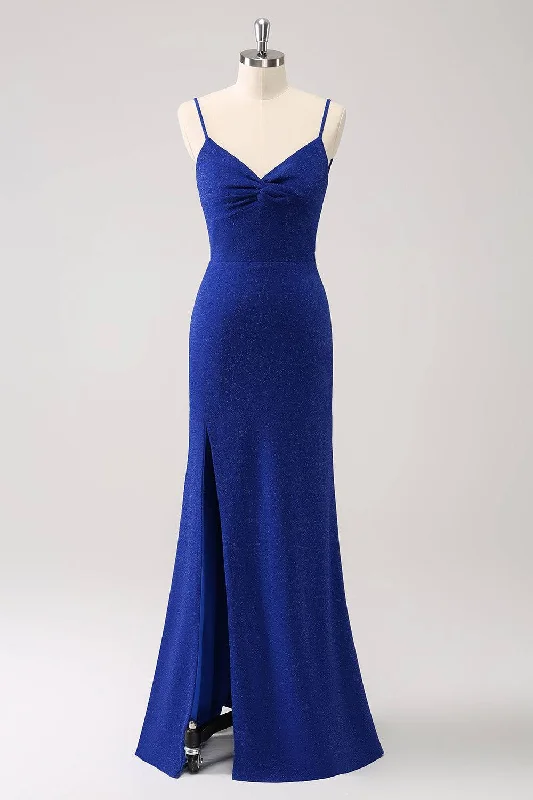 Great Bargains Sparkly Royal Blue Twist Slit Maxi Dress