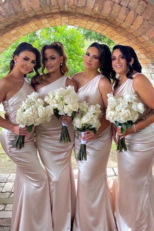 Bargain Prices Mermaid One Shoulder Pearl Pink Long Bridesmaid Dress