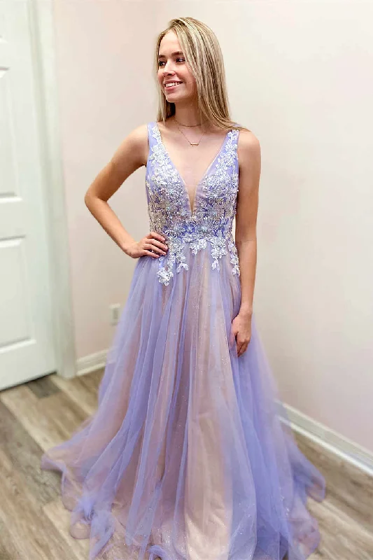 Midnight Madness Princess A-Line Lavender Long Formal Dress with Appliques