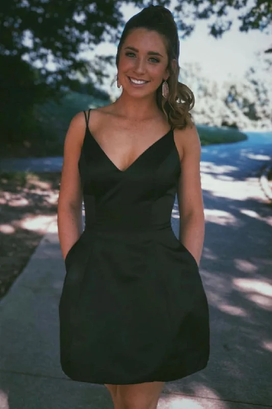 Extra Savings Double Spaghetti Straps Black Short Party Homecoming Dress