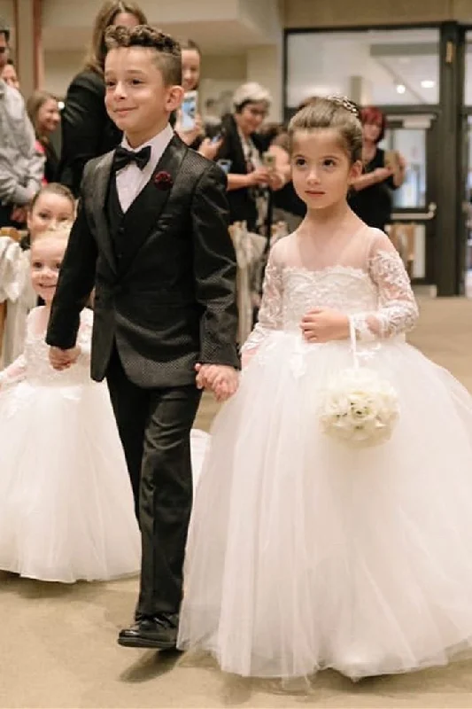 The Best Prices Princess Jewel Long Sleeves White Flower Girl Dress with Lace