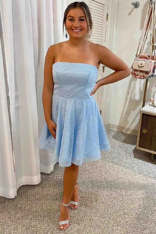 Low Prices Strapless Light Blue A-Line Short Party Dress