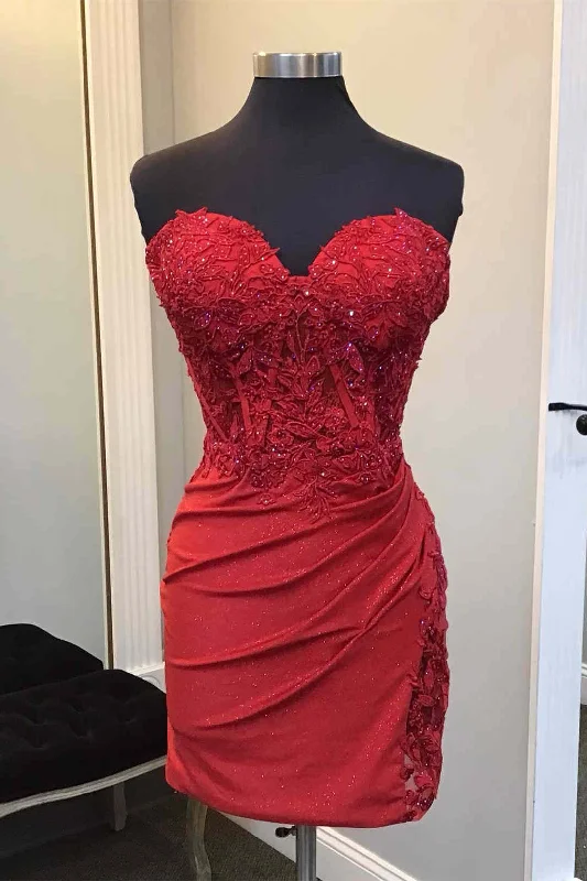 Deal of the Week Sweetheart Red Corset Appliques Bodycon Homecoming Dress