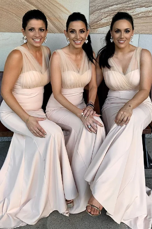 Midnight Madness Mermaid V-Neck Nude Bridesmaid Dress