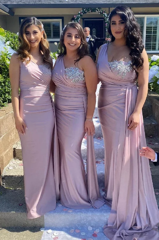 Savings Alert One Shoulder Beaded Long Bridesmaid Dress