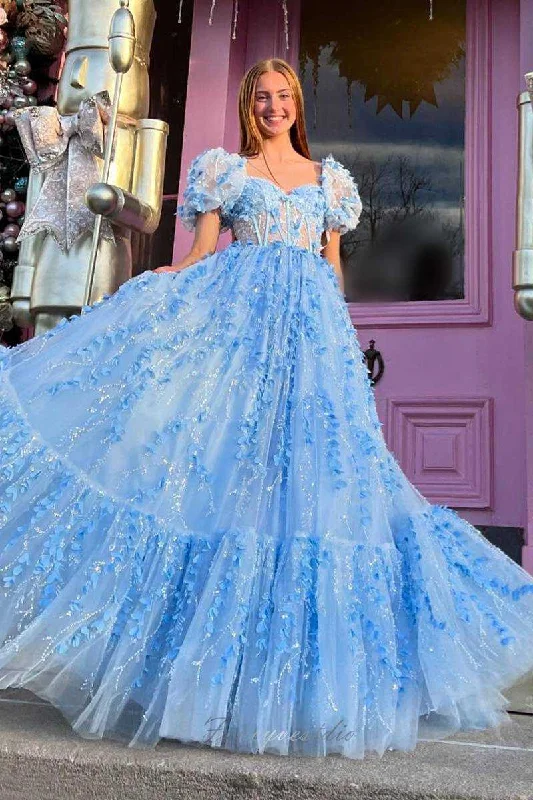Deal Dash Off the Shoulder Tulle A-Line Prom Dress with 3D Flower