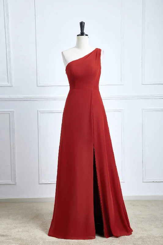Deal of the Week One Shoulder Rust A-Line Slit Bridesmaid Dress