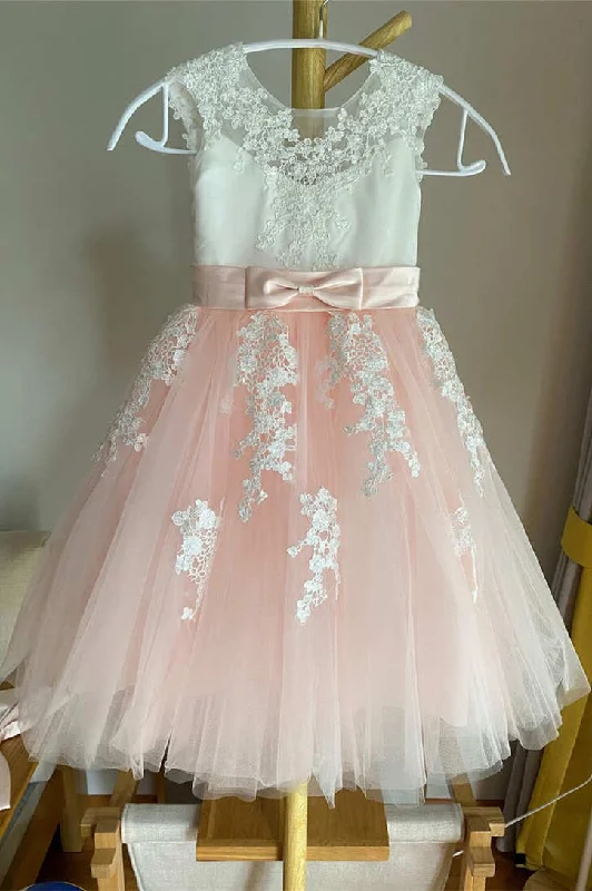 Anniversary Sale Cute White and Pink Lace Flower Girl Dress