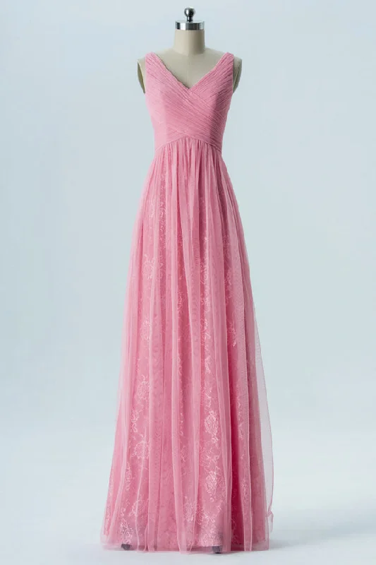 Price Fest Gorgeaous Candy Pink Long Birdesmaid Dress with Criss Cross Back
