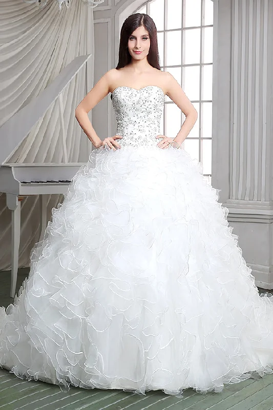 Savings Galore Princess Long Sweetheart A-line White Wedding Dress with Ruffles