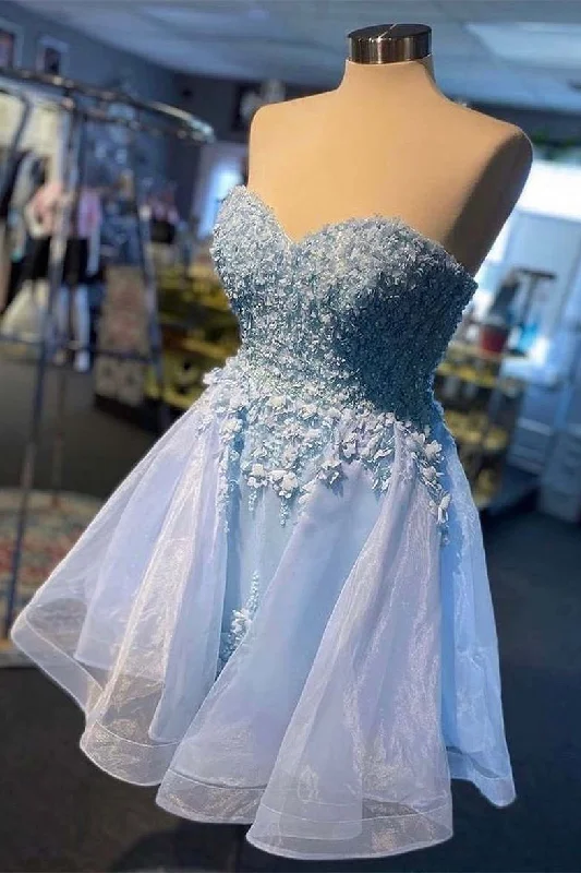 The Best Prices Sweetheart Light Blue Short Homecoming Dress with flowers