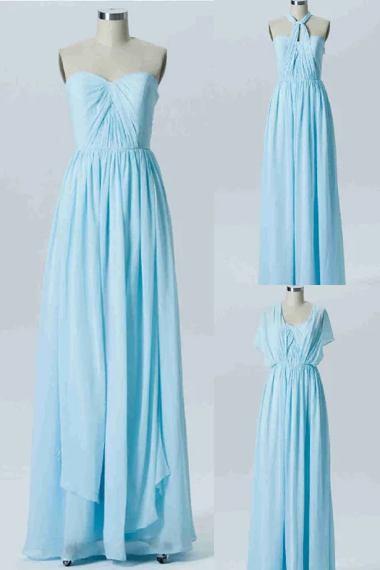 Don’t Miss Out Chiffon Long Pale Blue Mismatch Bridesmaid Dress