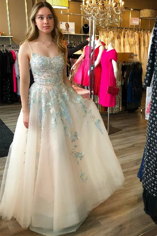 Act Now Gorgoues A-line Ivory and Lace Embroidered Long Prom Dress