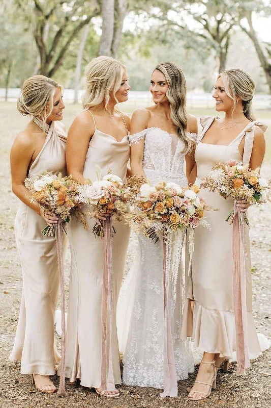 Sale Event Elegant Champagne Long Mismatch Bridesmaid Dress