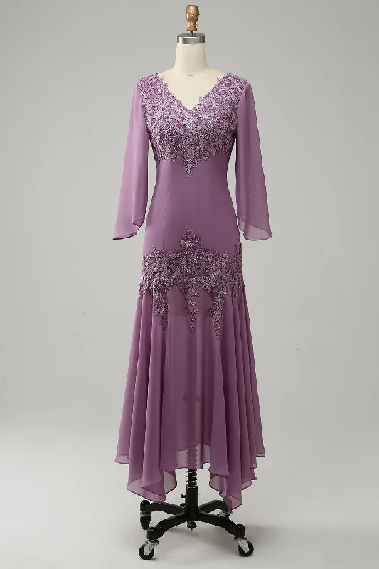 The Best Prices Lilac Appliques Mermaid Long Sleeves Long Mother of the Bride Dress