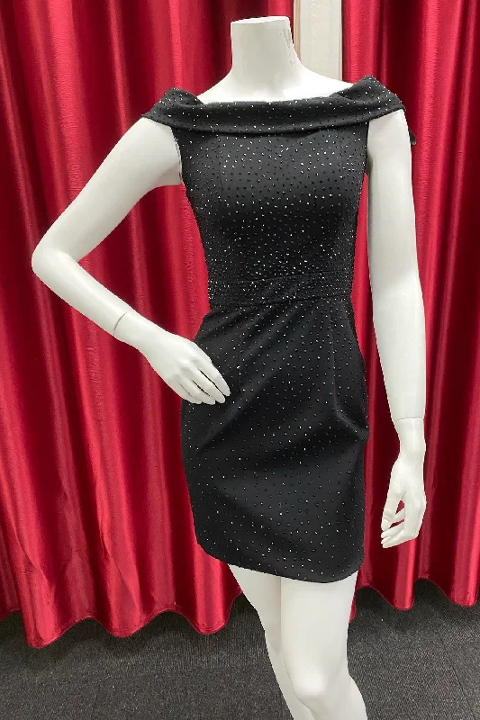 Midnight Madness Cute Cap Sleeves Black Short Homecoming Dress with Rhinestones