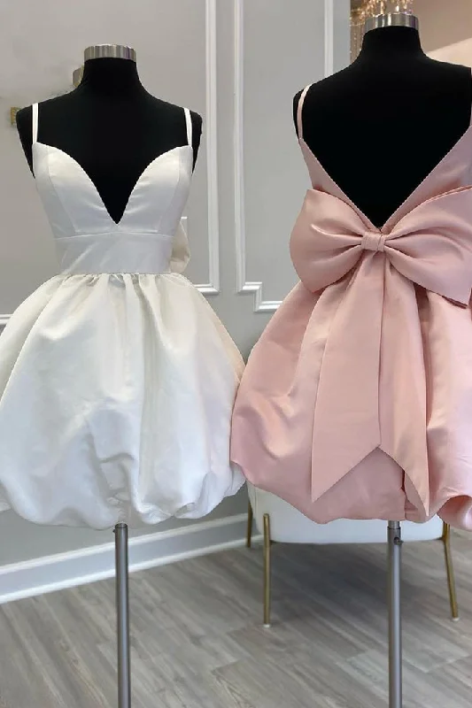 Act Now Cute V-Neck Short Party Dress with Bow