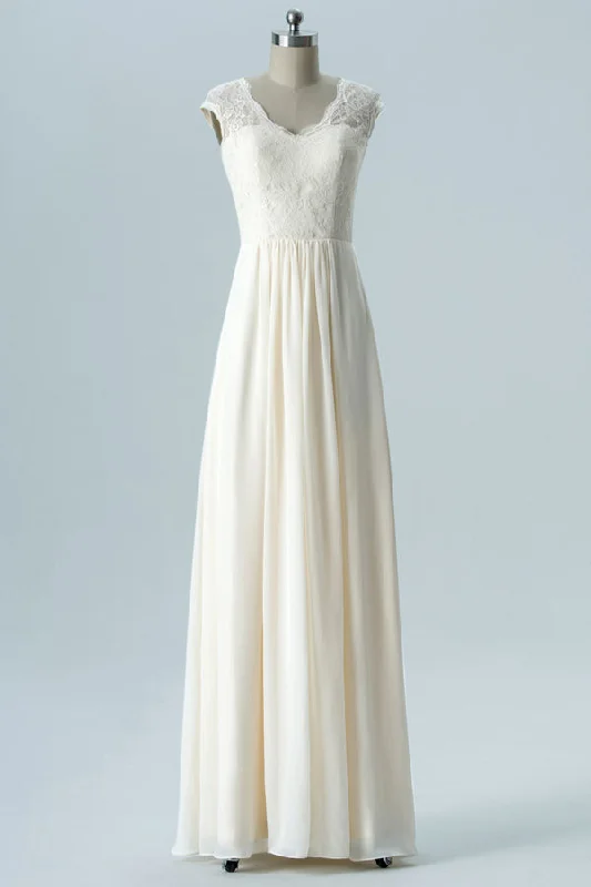 Special Savings Backless Ivory Lace Top Long Bridesmaid Dress