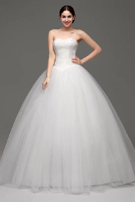 Now or Never Long Lace-Up Sweetheart A-line White Wedding Dress with Appliques