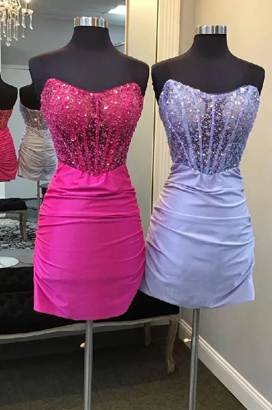 Midnight Madness Strapless Sheer Corset Beaded Ruched Homecoming Dress