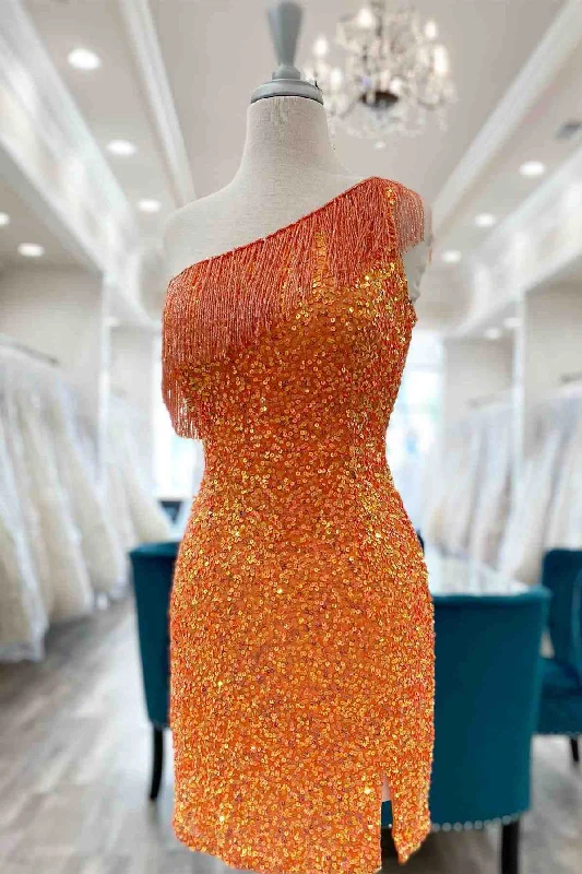Must-Have Deals Beaded Fringe Orange Tight Short Homecoming Dress