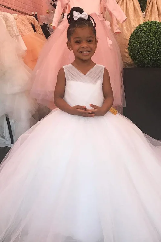 Fantastic Deals Ball gown V-Neck Long White Flower Girl Dress