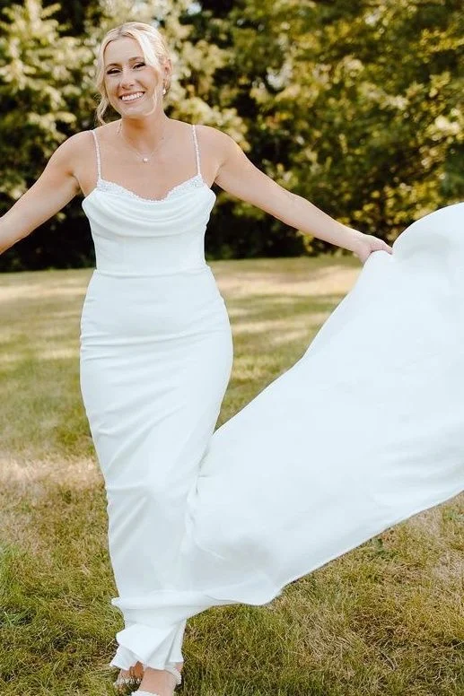 Markdowns Straps Pleated Mermaid Wedding Dress with Beading