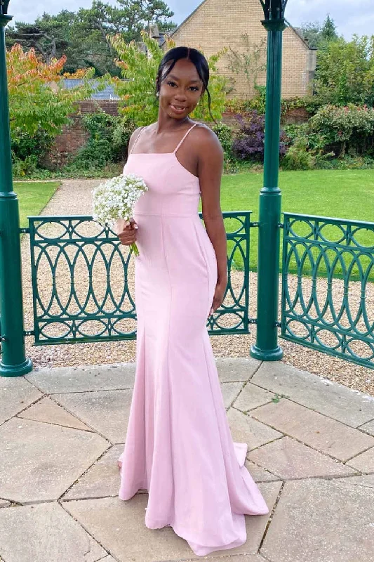 Deep Discounts Pink Straps Mermaid Long Bridesmaid Dress