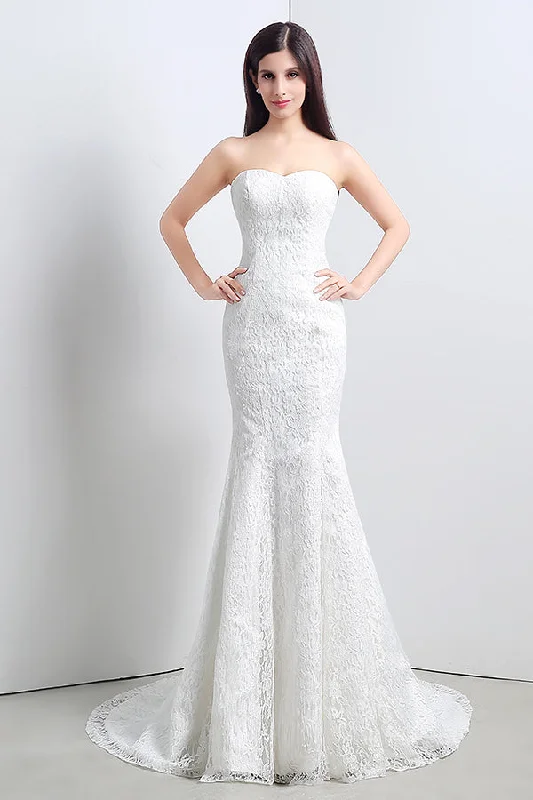 Value Deals Detachable Long Mermaid Lace Ivory Wedding Dress