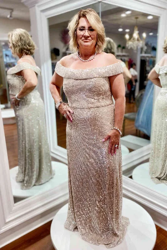 Midnight Madness Off the Shoulder Rose Gold Sequins Mother of Bride Dress