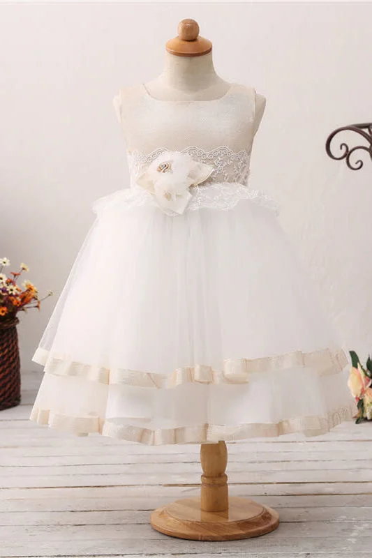 Markdowns Toddler Lace Applique Champagne and White Flower Girl Dress