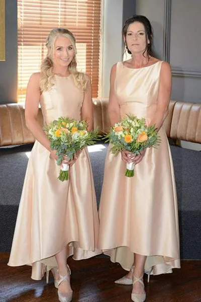 Shop and Save A-Line Hi-Low Gold Satin Bridesmaid Dress