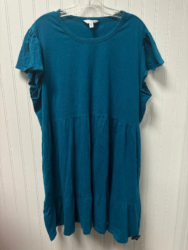 Overstock Teal Dress Casual Midi Time And Tru, Size 3x