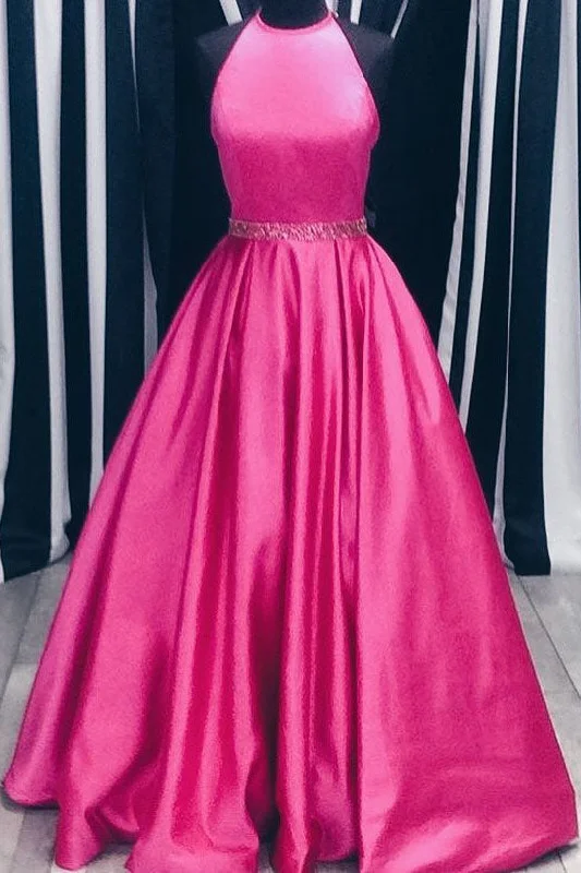 Exclusive Access Elegant A-line Hot Pink Long Prom Dress with Beading