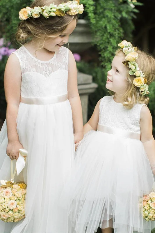 Price Cut Cute Toddler White Flower Girl Dress with Ribbon