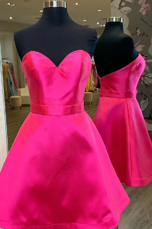 The Best Prices Simple Sweetheart Hot Pink Homecoming Dress with Ribbon
