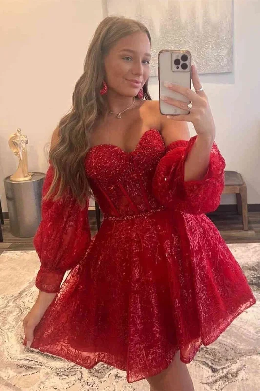 Sale Event Sequin Top Sweetheart Red A-Line Homecoming Dress