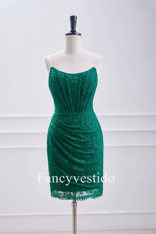 Mega Deal Strapless Emerald Green Fitted Beaded Corset Lace Mini Dress