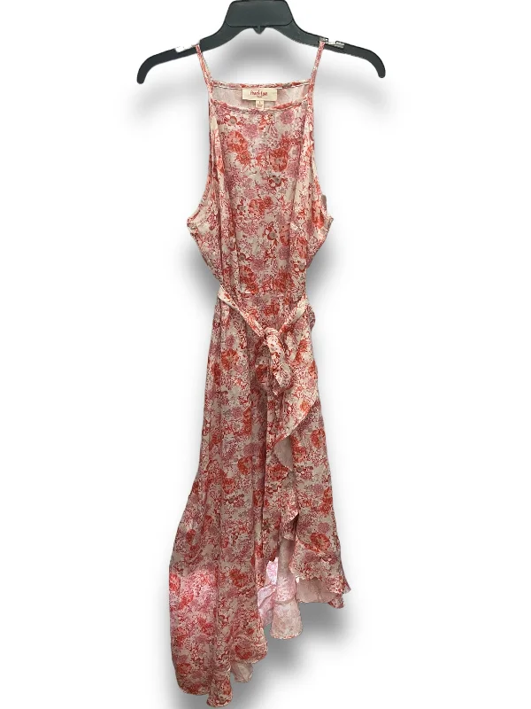 Anniversary Sale Floral Print Dress Party Long Peach Love Cream California, Size L