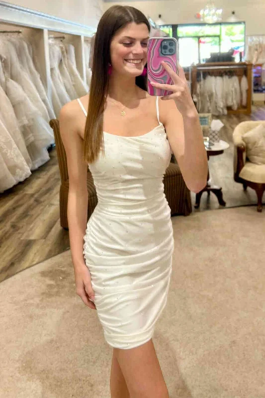 Discount Extravaganza Ivory Straps Crystal Tight Homecoming Dress