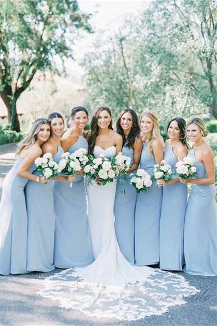 Fantastic Offers Sky Blue Halter Chiffon Long Bridesmaid Dress