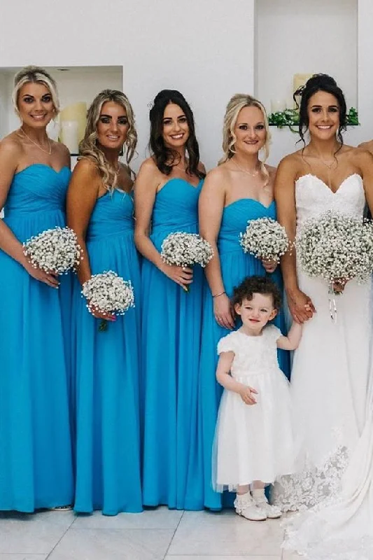 Final Markdown A-line Long Sweetheart Blue Chffion Bridesmaid Dress