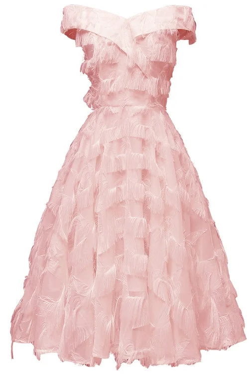 Great Deals Off the Shoulder Pink Long Party Dress with Fur