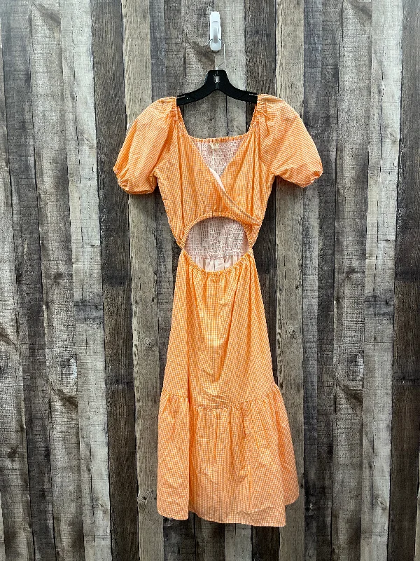 Can't Miss Orange Dress Casual Midi Cme, Size Xs